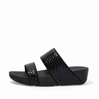 Fitflop Women's OLIVE Metallic Woven Leather Slides Sandals - Black, BS4395021